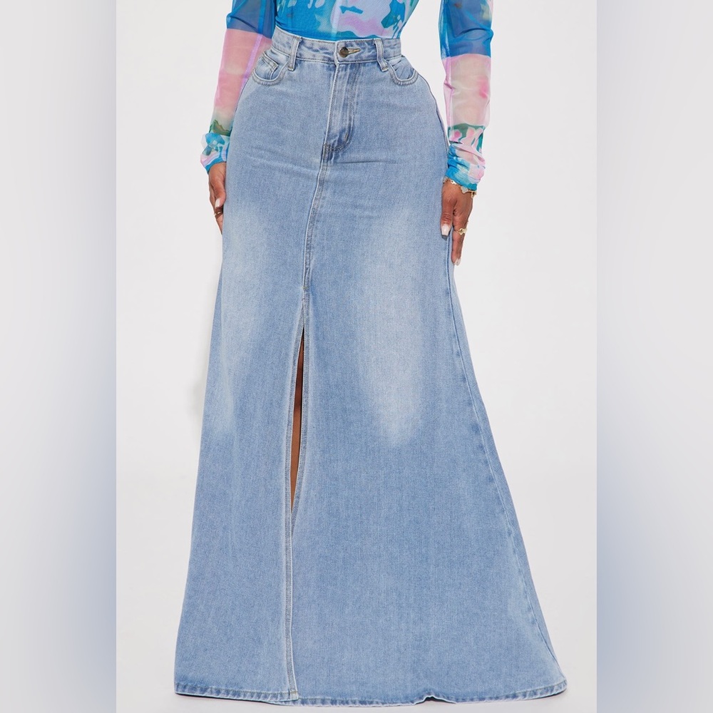 Fashion Nova Walk All Over Me Denim Maxi Skirt